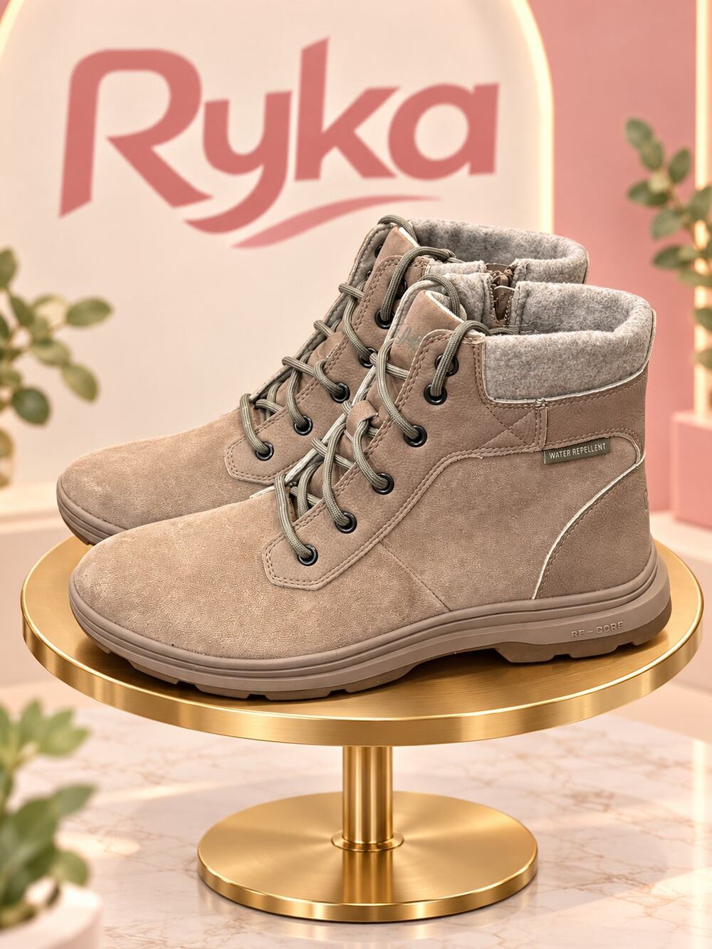 Ryka Brunswick Water-Repellent Suede Ankle Boots Taupe Women’s 9M
